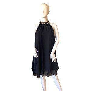 Eliza J Black Halter Dress with Gold Accents